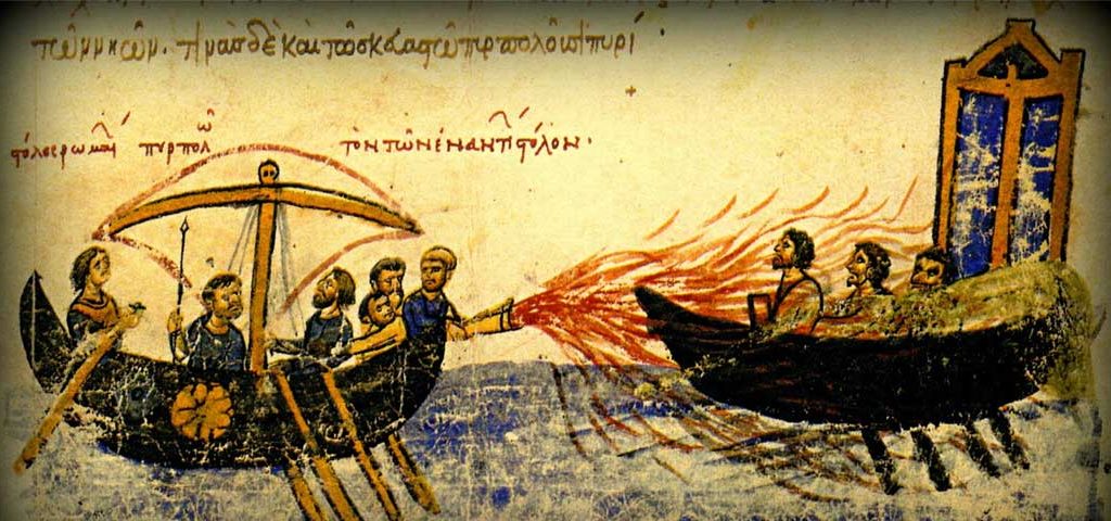 Ὁ Λέων ὁ Ἴσαυρος κατέστρεψε καὶ κατέκαψε τὸ στόλο τῶν Ἀράβων μὲ τὸ Ὑγρὸν Πῦρ.